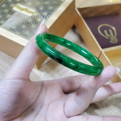 High Quality 48–72mm Jadeite Jade Green Black Spot YingMart Bangle Bracelets Gift for Her Mom Feng Shui Grandma Sister