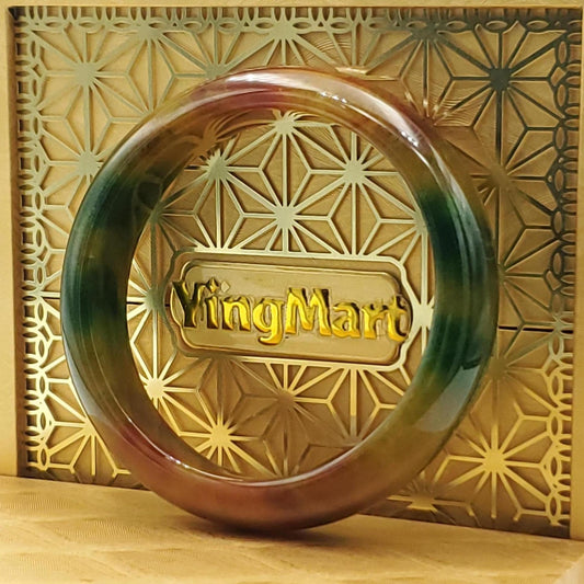 High Quality 48–60mm Jadeite Jade Yellow Mix Red YingMart Bangle Bracelets Gift for Her Grandma Mens Feng Shui Personalized