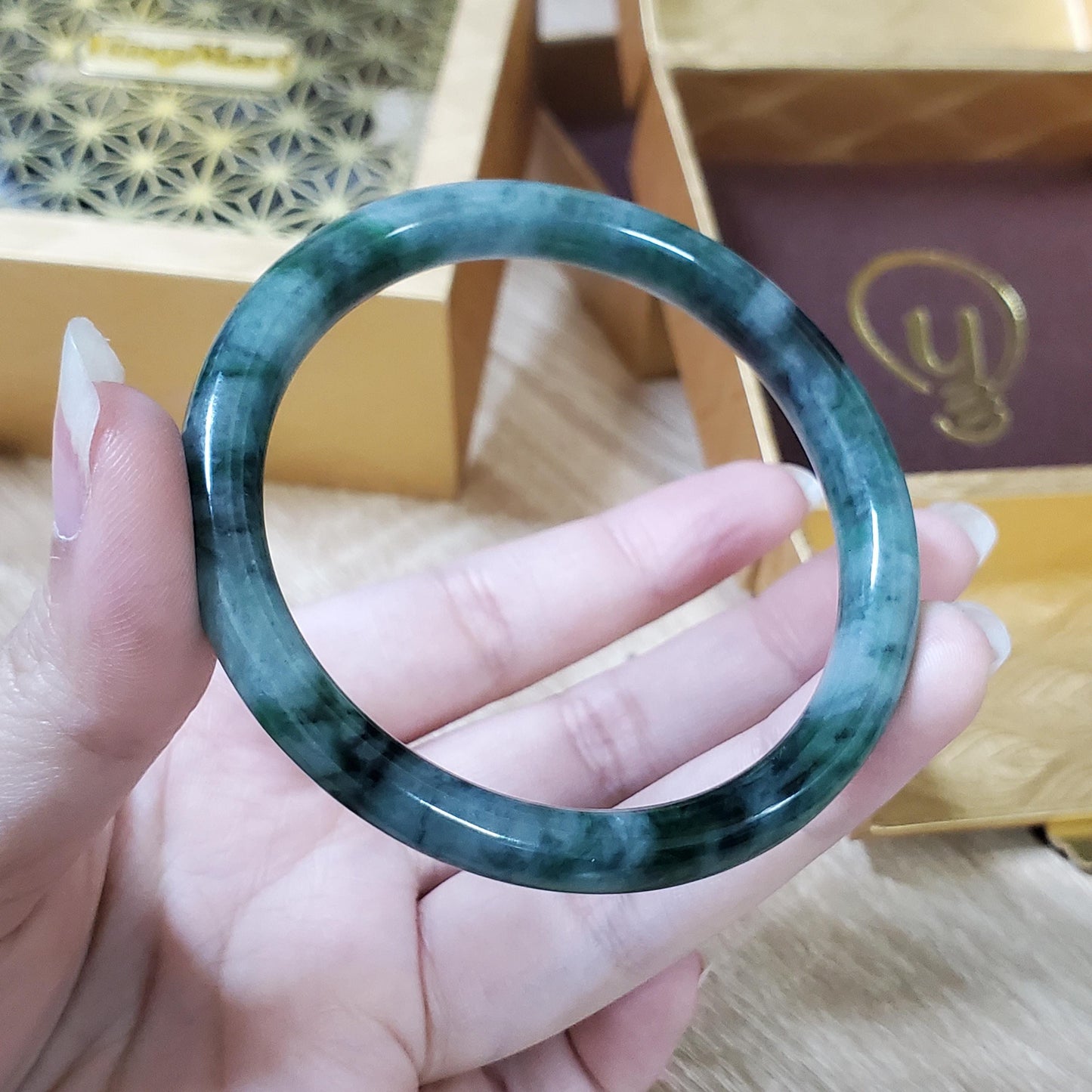 High Quality 48–72mm Natural-Colour Jade White to Green with Black Spot YingMart Bangle Gift for Mom Sister Mens Feng Shui Personalized