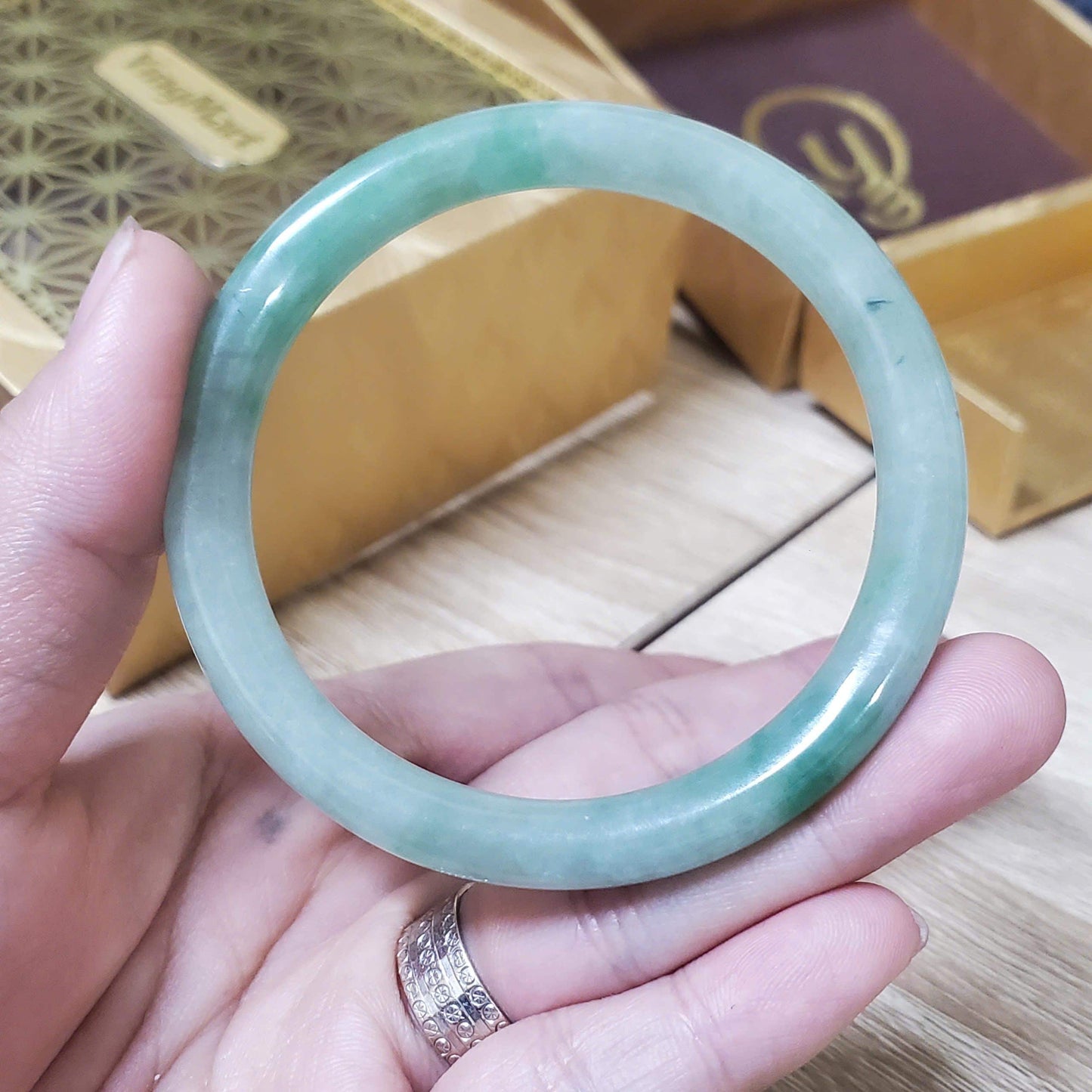 Yingmart 50-66mm Natural Jadeite Jade Bangle Bracelet | Real White to Light Green Jade | Vintage Jewelry Gift for Mother days & Birthday