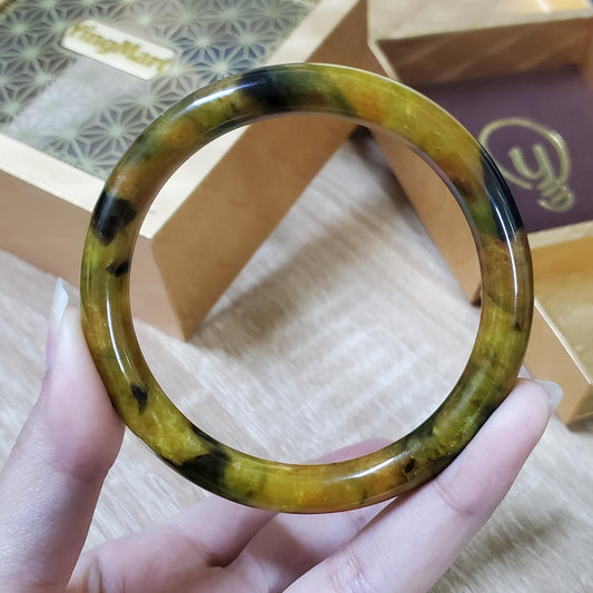 High Quality 48–72mm Jadeite Jade Yellow Black Spot YingMart Bangle Bracelets Gift for Her Mom Feng Shui Grandma Sister