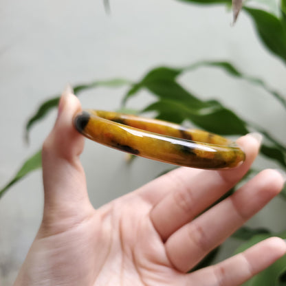 High Quality 48–72mm Jadeite Jade Yellow Black Spot YingMart Bangle Bracelets Gift for Her Mom Feng Shui Grandma Sister