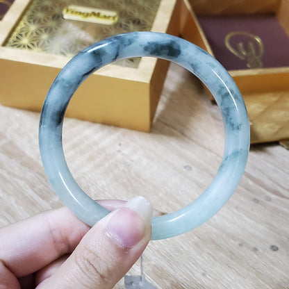High Quality 48–72mm Natural-Colour Jade White Black Veins Bangle Bracelets Gift for Her Mom Grandma Feng Shui Personalized Jewelry