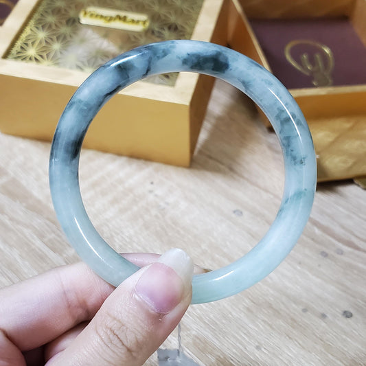 High Quality 48–72mm Natural-Colour Jade White Black Veins Bangle Bracelets Gift for Her Mom Grandma Feng Shui Personalized Jewelry