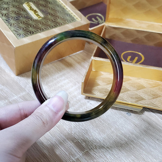 High Quality 48–72mm Jadeite Jade Orange Yellow Green Black Veins Bangle Bracelets Gift for Her Mom Grandma Feng Shui Personalized Jewelry