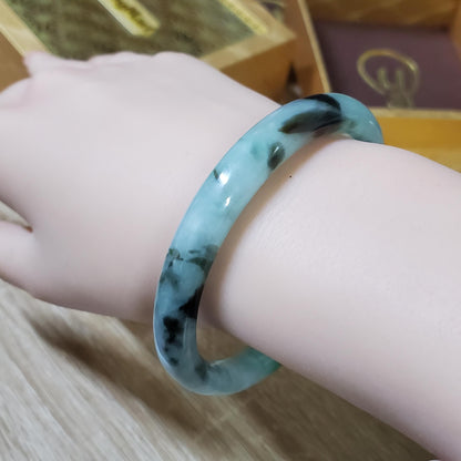 High Quality 48–72mm Natural-Colour Jade White Floating Green Black Veins Bangle Gift for Her Mom Grandma Feng Shui Personalized Jewelry