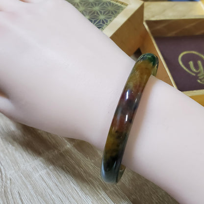 High Quality 48–72mm Jadeite Jade Yellow Green Black Veins YingMart Bangle Bracelets Gift for Her Feng Shui Grandma Sister Mom