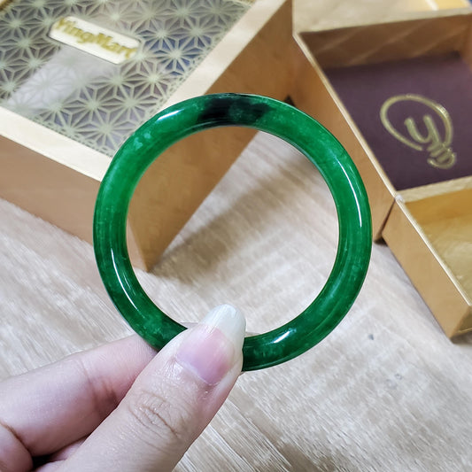 High Quality 48–72mm Jadeite Jade Green Black Spot YingMart Bangle Bracelets Gift for Her Mom Feng Shui Grandma Sister