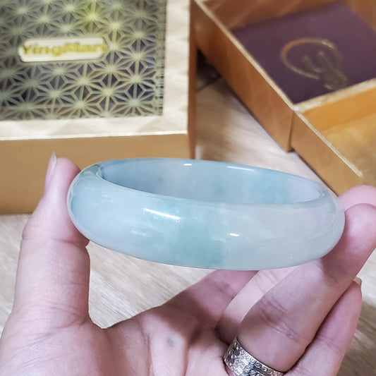 High Quality 48–72mm Natural-Colour Jade White to Blue Floating Veins YingMart Bangle Bracelets Gift for Her Grandmother Sister Mens