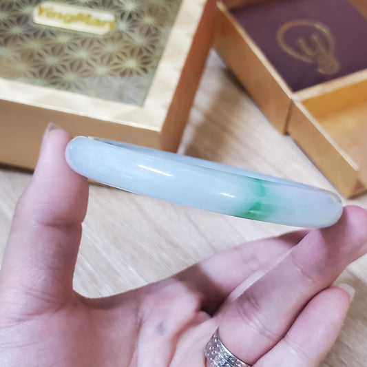 High Quality 48–72mm Natural-Colour Jade White Green Floating Veins YingMart Bangle Bracelets Gift for Her Grandmother Sister Mens