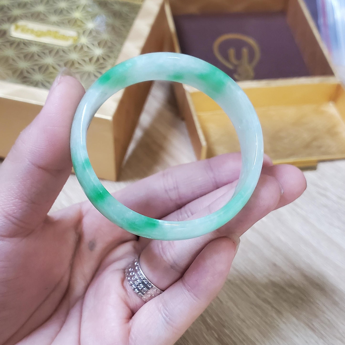 Baby Size 45–47mm Jadeite Jade White Green YingMart Bangle Bracelets Burmese Gift for Her Grandma Mother Sister Mens Feng Shui Personalized