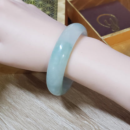 High Quality 48–72mm Natural-Colour Jade White to Blue Floating Veins YingMart Bangle Bracelets Gift for Her Grandmother Sister Mens