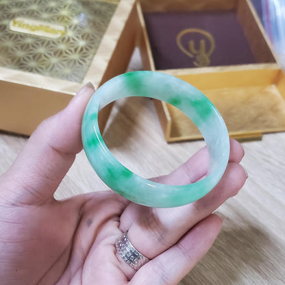 Baby Size 45–47mm Jadeite Jade White Green YingMart Bangle Bracelets Burmese Gift for Her Grandma Mother Sister Mens Feng Shui Personalized