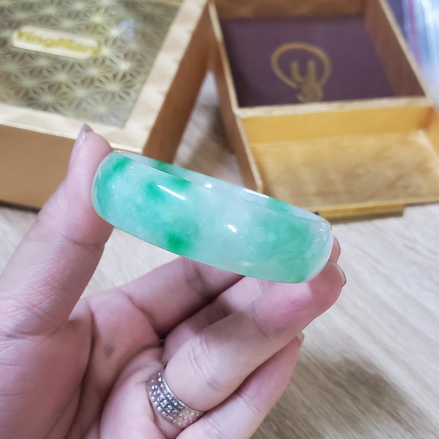 Baby Size 45–47mm Jadeite Jade White Green YingMart Bangle Bracelets Burmese Gift for Her Grandma Mother Sister Mens Feng Shui Personalized