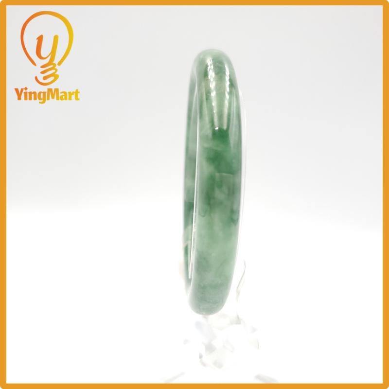 Yingmart 51mm PNJ Certified Natural Color Grey White Natural Jadeite Jade Bangle Bracelet, Real Gemstone, Gift for Her Mom Grandma Sister