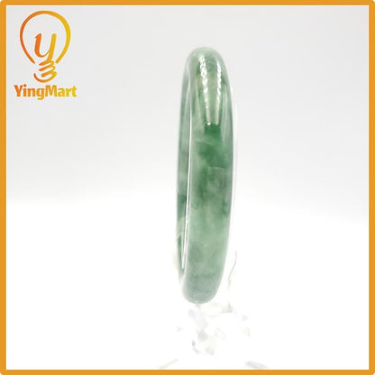 Yingmart 51mm PNJ Certified Natural Color Grey White Natural Jadeite Jade Bangle Bracelet, Real Gemstone, Gift for Her Mom Grandma Sister