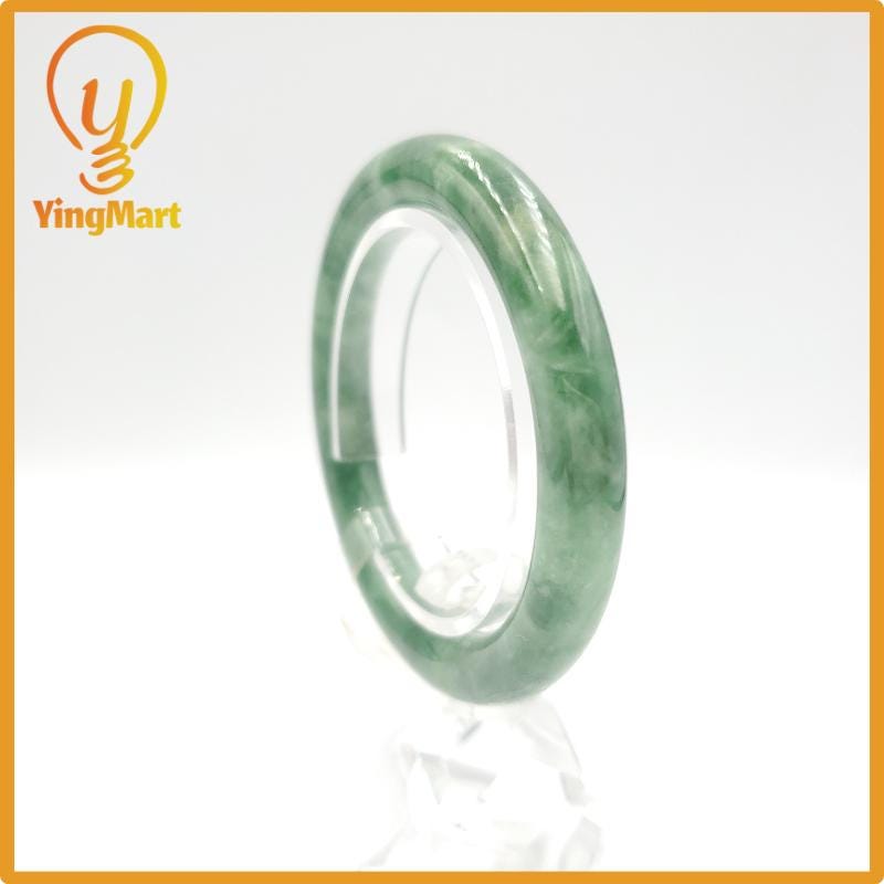 Yingmart 51mm PNJ Certified Natural Color Grey White Natural Jadeite Jade Bangle Bracelet, Real Gemstone, Gift for Her Mom Grandma Sister