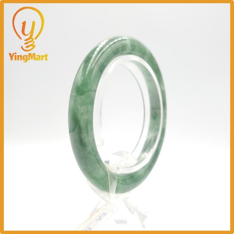 Yingmart 51mm PNJ Certified Natural Color Grey White Natural Jadeite Jade Bangle Bracelet, Real Gemstone, Gift for Her Mom Grandma Sister
