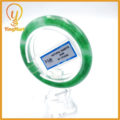 Yingmart 51mm PNJ Certified Natural Color Grey White Natural Jadeite Jade Bangle Bracelet, Real Gemstone, Gift for Her Mom Grandma Sister