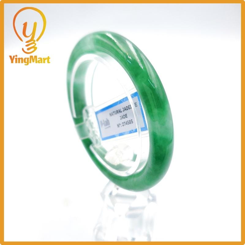 Yingmart 51mm PNJ Certified Natural Color Grey White Natural Jadeite Jade Bangle Bracelet, Real Gemstone, Gift for Her Mom Grandma Sister