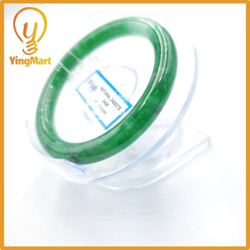 Yingmart 53mm PNJ Certified Natural Color Grey White Natural Jadeite Jade Bangle Bracelet, Real Gemstone, Gift for Her Mom Grandma Sister