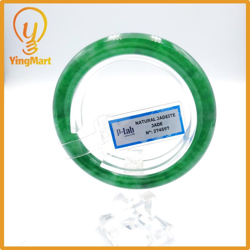 Yingmart 53mm PNJ Certified Natural Color Grey White Natural Jadeite Jade Bangle Bracelet, Real Gemstone, Gift for Her Mom Grandma Sister