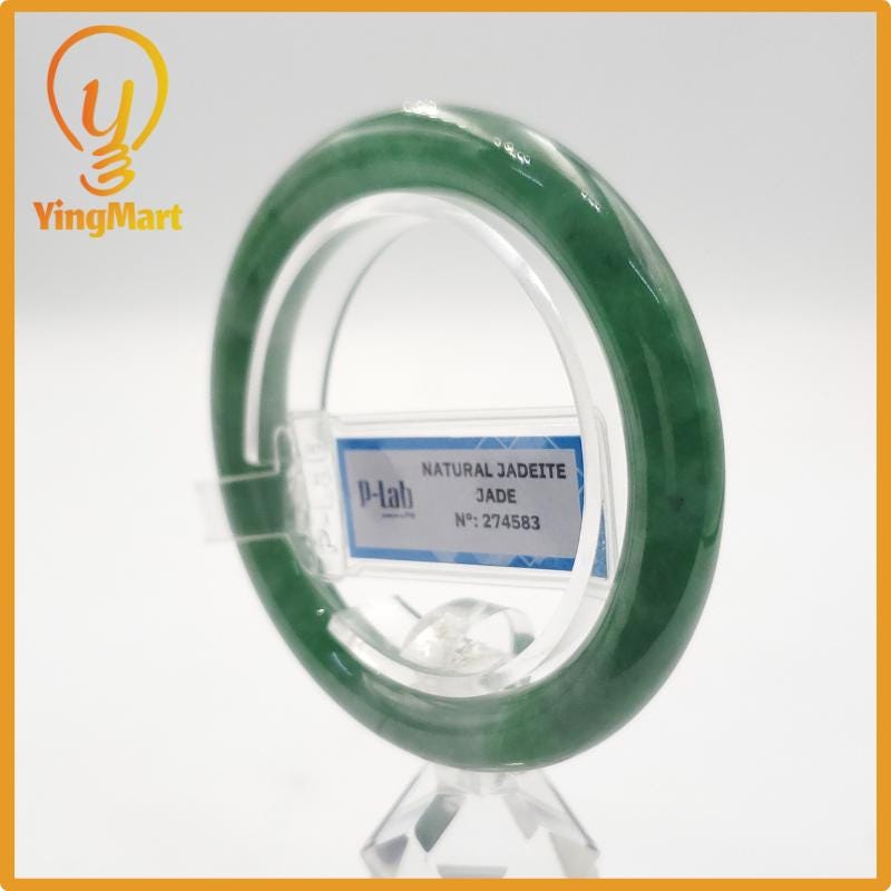 Yingmart 53mm PNJ Certified Natural Color Grey White Natural Jadeite Jade Bangle Bracelet, Real Gemstone, Gift for Her Mom Grandma Sister