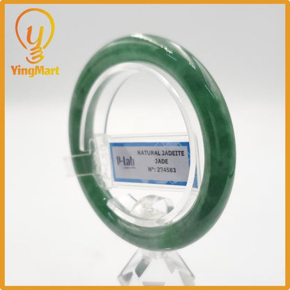 Yingmart 53mm PNJ Certified Natural Color Grey White Natural Jadeite Jade Bangle Bracelet, Real Gemstone, Gift for Her Mom Grandma Sister