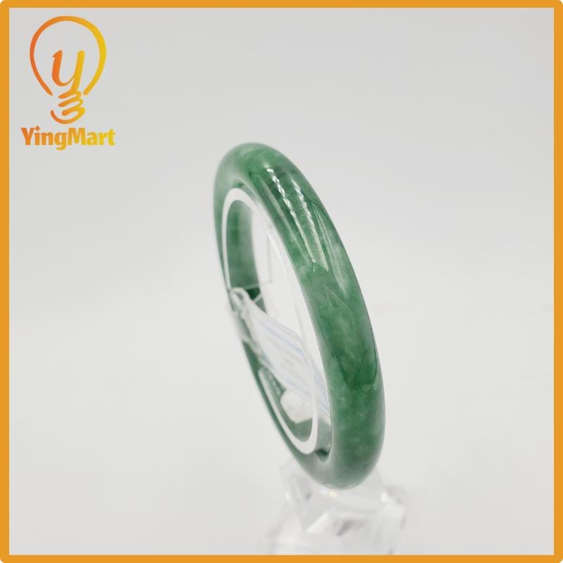 Yingmart 52mm PNJ274596 Certified Natural Color Grey White Natural Jadeite Jade Bangle Bracelet, Real Gemstone, Gift for Mom Grandma Sister