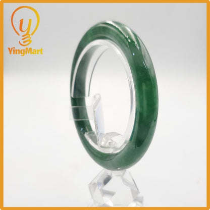 Yingmart 53mm PNJ274592 Certified Natural Color Grey White Natural Jadeite Jade Bangle Bracelet, Real Gemstone, Gift for Mom Grandma Sister