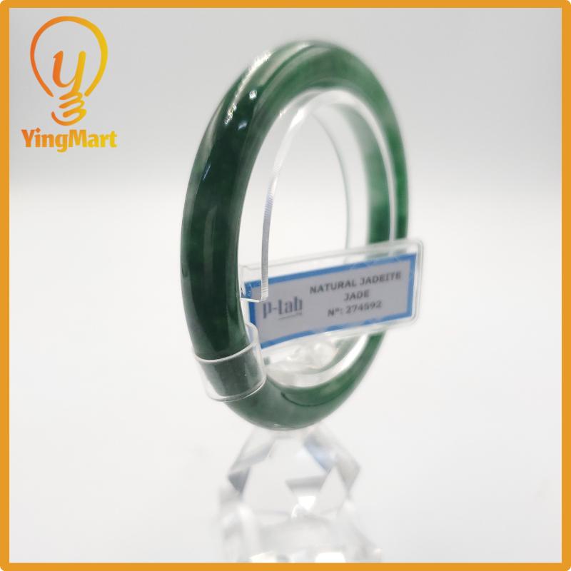 Yingmart 53mm PNJ274592 Certified Natural Color Grey White Natural Jadeite Jade Bangle Bracelet, Real Gemstone, Gift for Mom Grandma Sister