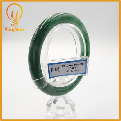 Yingmart 53mm PNJ274592 Certified Natural Color Grey White Natural Jadeite Jade Bangle Bracelet, Real Gemstone, Gift for Mom Grandma Sister