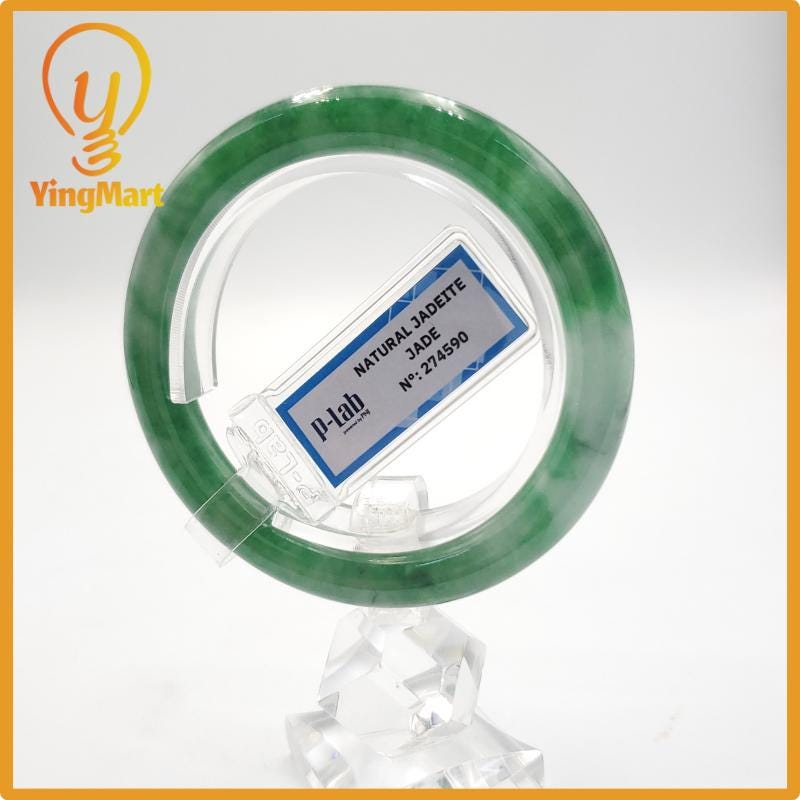 Yingmart 53mm PNJ274590 Certified Natural Color Grey White Natural Jadeite Jade Bangle Bracelet, Real Gemstone, Gift for Mom Grandma Sister