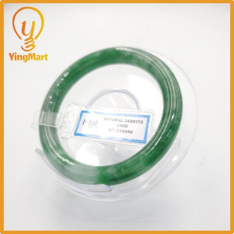Yingmart 53mm PNJ274590 Certified Natural Color Grey White Natural Jadeite Jade Bangle Bracelet, Real Gemstone, Gift for Mom Grandma Sister