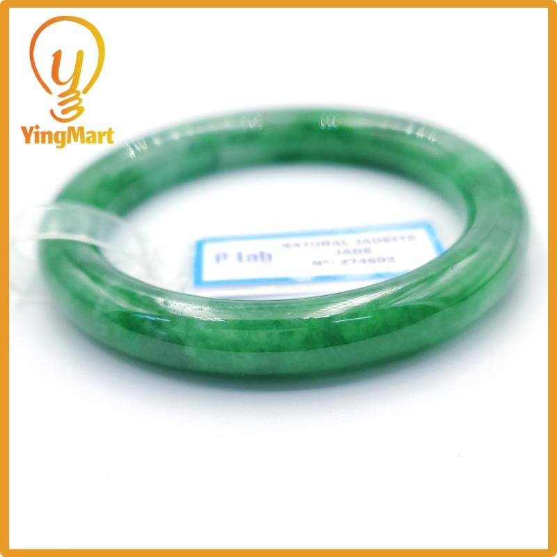 Yingmart 50mm PNJ Certified Natural Color Grey White Natural Jadeite Jade Bangle Bracelet, Real Gemstone, Gift for Her Mom Grandma Sister