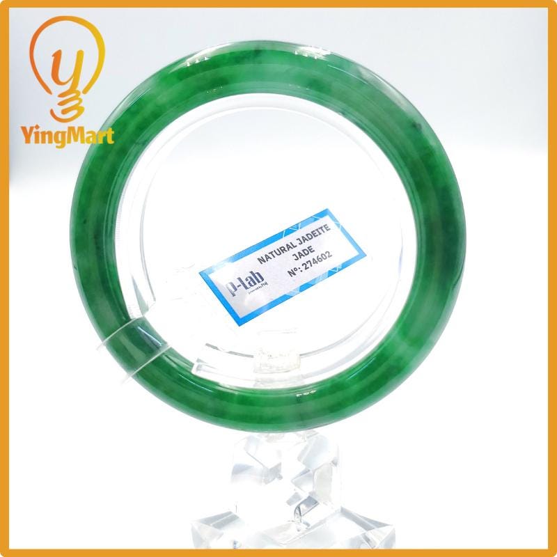 Yingmart 50mm PNJ Certified Natural Color Grey White Natural Jadeite Jade Bangle Bracelet, Real Gemstone, Gift for Her Mom Grandma Sister