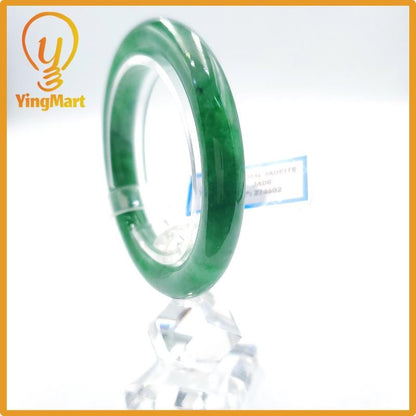 Yingmart 50mm PNJ Certified Natural Color Grey White Natural Jadeite Jade Bangle Bracelet, Real Gemstone, Gift for Her Mom Grandma Sister