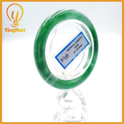 Yingmart 50mm PNJ Certified Natural Color Grey White Natural Jadeite Jade Bangle Bracelet, Real Gemstone, Gift for Her Mom Grandma Sister