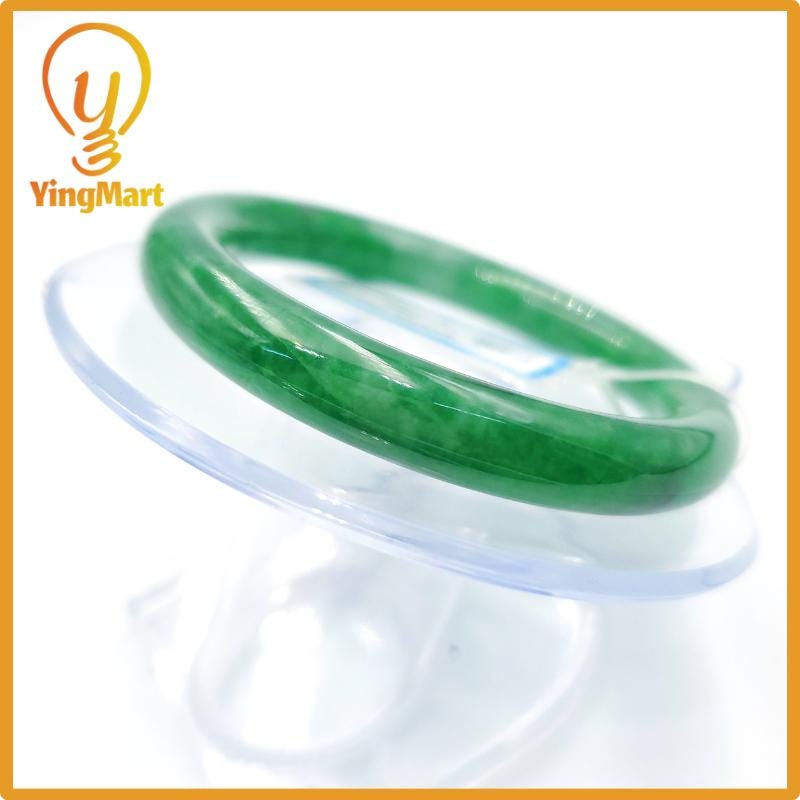 Yingmart 51mm PNJ Certified Natural Color Grey White Natural Jadeite Jade Bangle Bracelet, Real Gemstone, Gift for Her Mom Grandma Sister