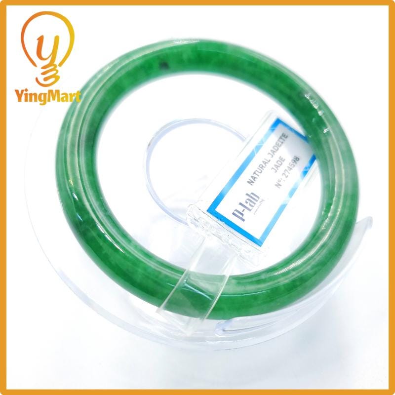 Yingmart 51mm PNJ Certified Natural Color Grey White Natural Jadeite Jade Bangle Bracelet, Real Gemstone, Gift for Her Mom Grandma Sister
