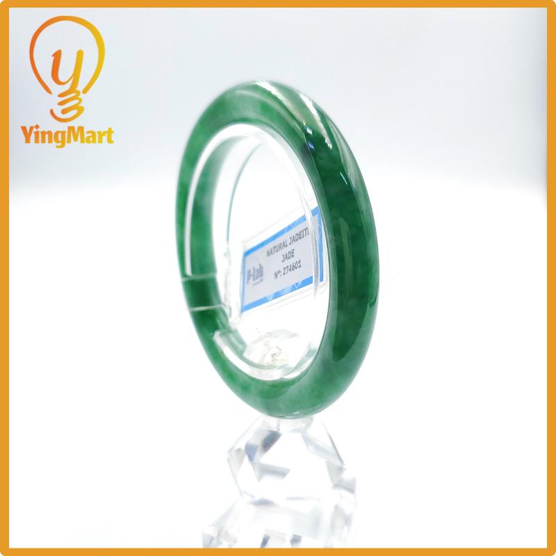 Yingmart 51mm PNJ Certified Natural Color Grey White Natural Jadeite Jade Bangle Bracelet, Real Gemstone, Gift for Her Mom Grandma Sister