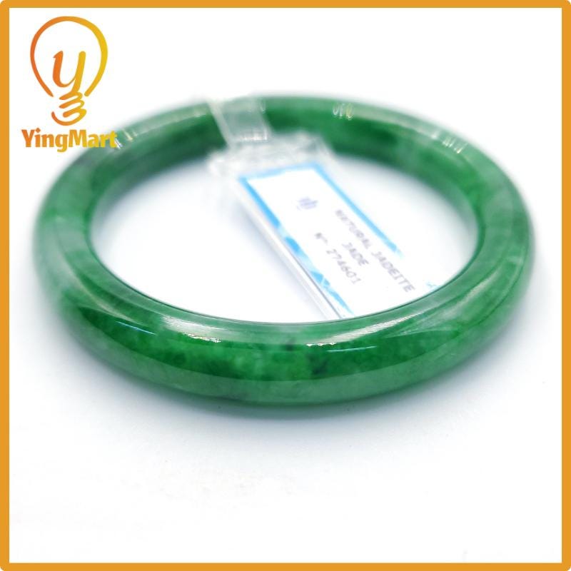 Yingmart 51mm PNJ Certified Natural Color Grey White Natural Jadeite Jade Bangle Bracelet, Real Gemstone, Gift for Her Mom Grandma Sister