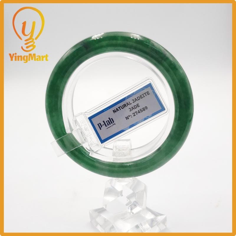 Yingmart 51mm PNJ Certified Natural Color Grey White Natural Jadeite Jade Bangle Bracelet, Real Gemstone, Gift for Her Mom Grandma Sister