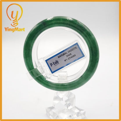 Yingmart 51mm PNJ Certified Natural Color Grey White Natural Jadeite Jade Bangle Bracelet, Real Gemstone, Gift for Her Mom Grandma Sister