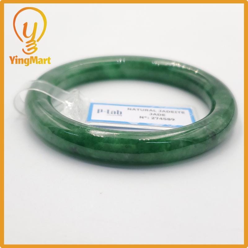Yingmart 51mm PNJ Certified Natural Color Grey White Natural Jadeite Jade Bangle Bracelet, Real Gemstone, Gift for Her Mom Grandma Sister