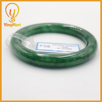 Yingmart 51mm PNJ Certified Natural Color Grey White Natural Jadeite Jade Bangle Bracelet, Real Gemstone, Gift for Her Mom Grandma Sister