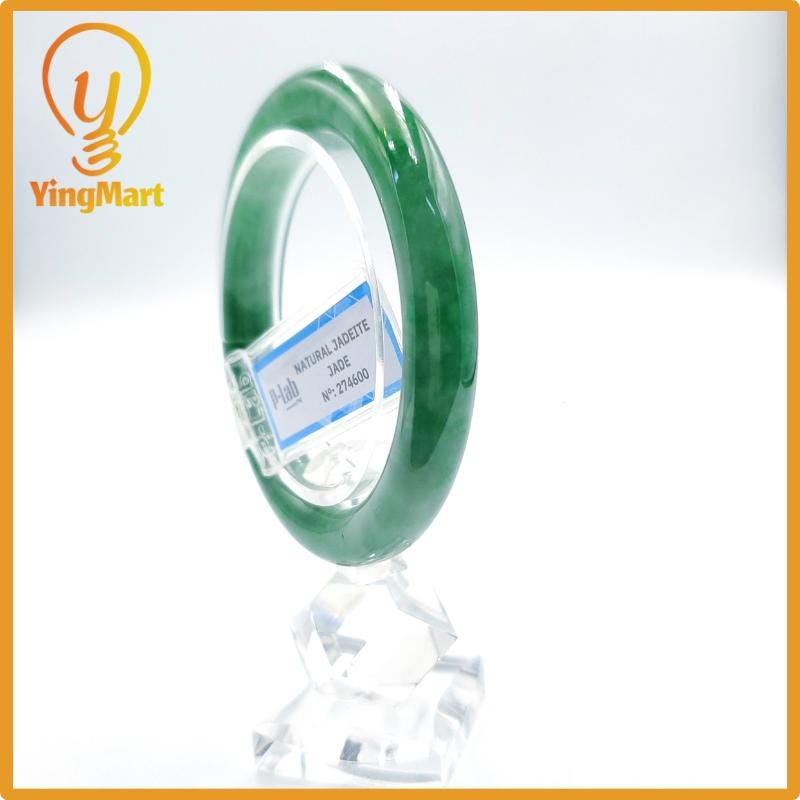 Yingmart 53mm PNJ274600 Certified Natural Color Grey White Natural Jadeite Jade Bangle Bracelet, Real Gemstone, Gift for Mom Grandma Sister