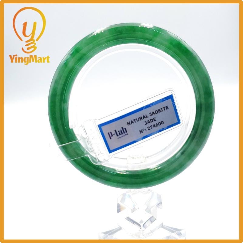 Yingmart 53mm PNJ274600 Certified Natural Color Grey White Natural Jadeite Jade Bangle Bracelet, Real Gemstone, Gift for Mom Grandma Sister