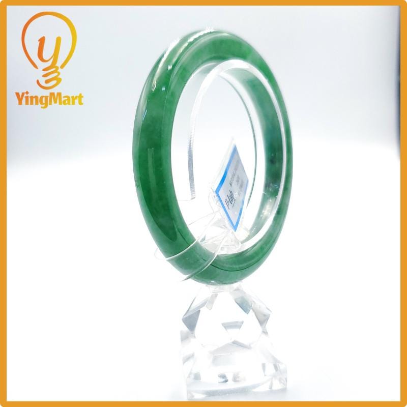 Yingmart 53mm PNJ274600 Certified Natural Color Grey White Natural Jadeite Jade Bangle Bracelet, Real Gemstone, Gift for Mom Grandma Sister