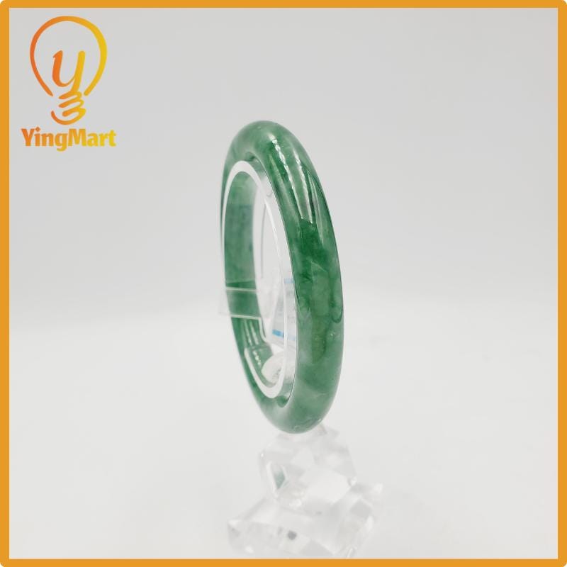 Yingmart 52mm PNJ274597 Certified Natural Color Grey White Natural Jadeite Jade Bangle Bracelet, Real Gemstone, Gift for Mom Grandma Sister